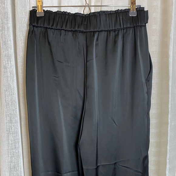 Joie Black Satin Tie-Waist Paperbag Waist Cropped Side Slit Wide Leg Size Small - Picture 5 of 10